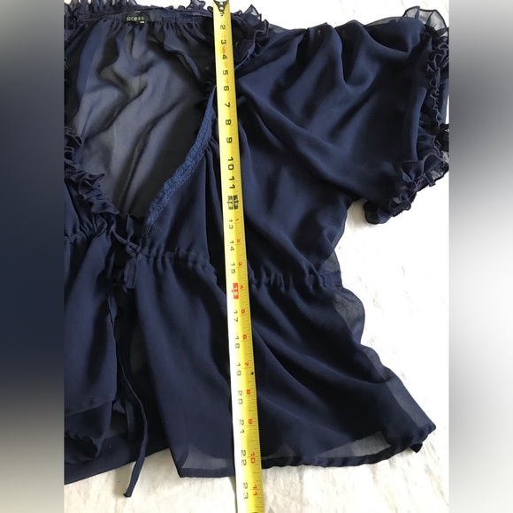 Pretty Sheer Navy Ruffle Top by PRESS Size Medium - Picture 5 of 7